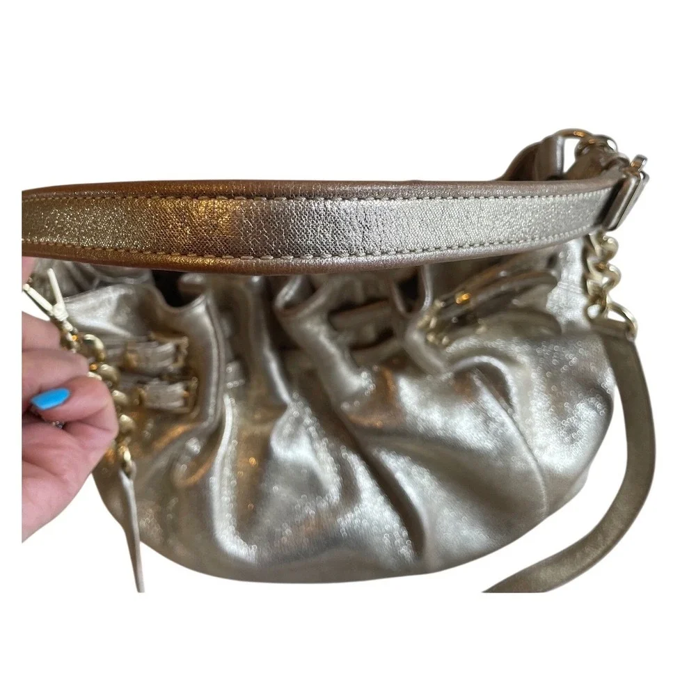 Michael Kors Vintage Y2K Metallic Bronze Leather Slouchy Hobo Bag Buckle Accent